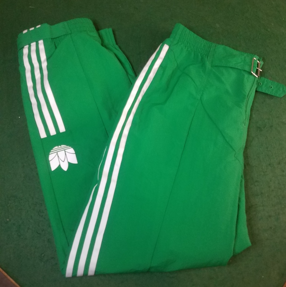 NWT: adidas Green Track Pants with White Stripes